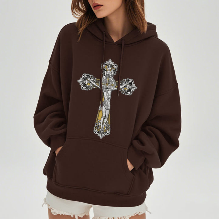 Sweat à capuche en polyester doublé polaire style classique Saint Benoît Cruxifix de Christianartworkshop - image 18
