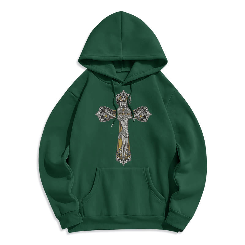 Sweat à capuche en polyester doublé polaire style classique Saint Benoît Cruxifix de Christianartworkshop - Vert - 2XL - image 20