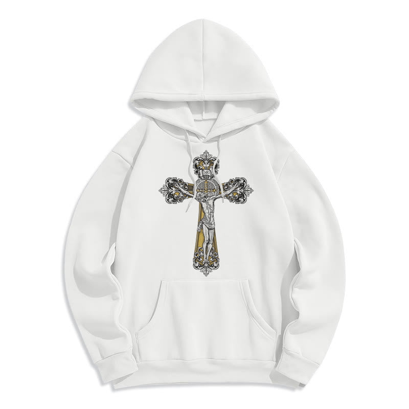 Sweat à capuche en polyester doublé polaire style classique Saint Benoît Cruxifix de Christianartworkshop - Blanc - 2XL - image 5