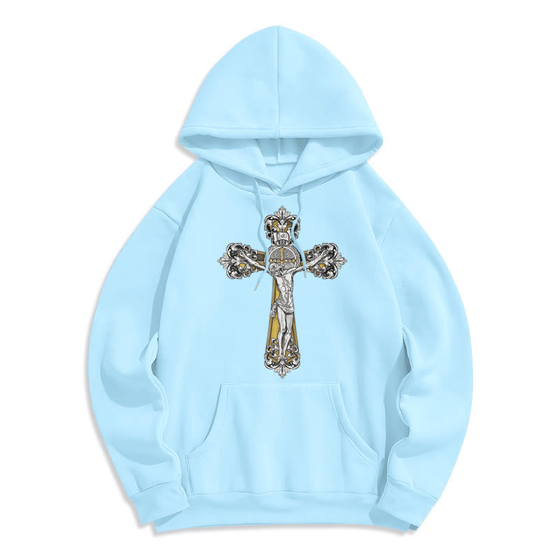 Sweat à capuche en polyester doublé polaire style classique Saint Benoît Cruxifix de Christianartworkshop - Bleu - 2XL - image 25