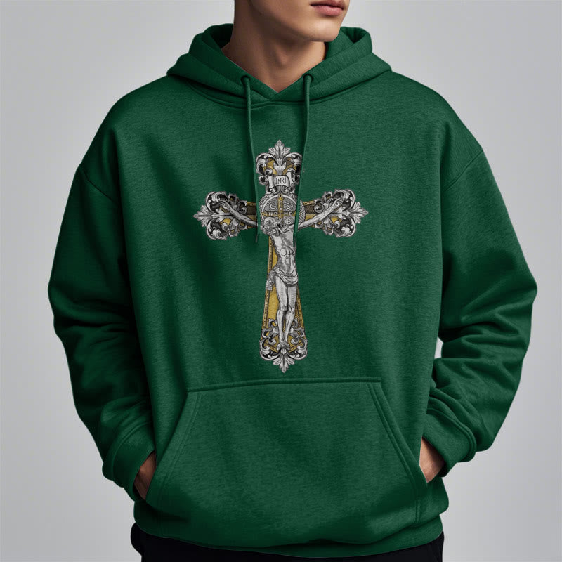 Sweat à capuche en polyester doublé polaire style classique Saint Benoît Cruxifix de Christianartworkshop - image 22