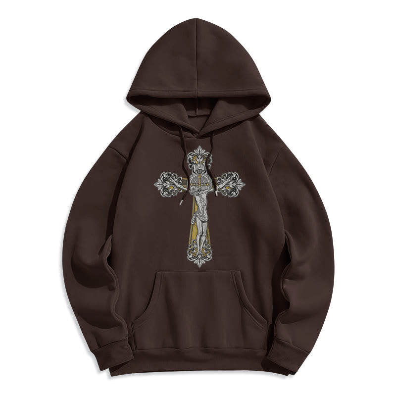 Sweat à capuche en polyester doublé polaire style classique Saint Benoît Cruxifix de Christianartworkshop - Brun - 2XL - image 15