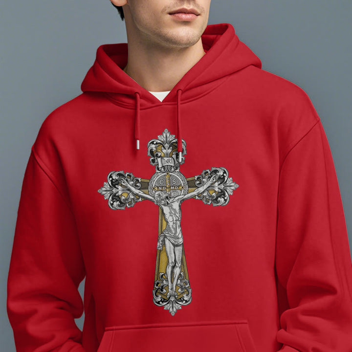 Sweat à capuche en polyester doublé polaire style classique Saint Benoît Cruxifix de Christianartworkshop - image 38