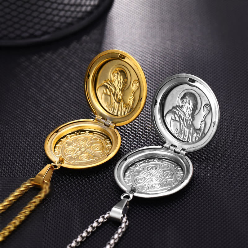 Christianartworkshop Collier pendentif médaillon double face gravé Saint Benoît, style classique - image 4