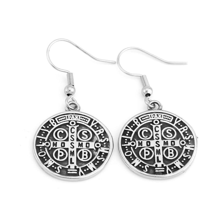 Boucles d'oreilles Christianartworkshop style classique, emblème gravé de saint Benoît, symbole de protection divine - image 4