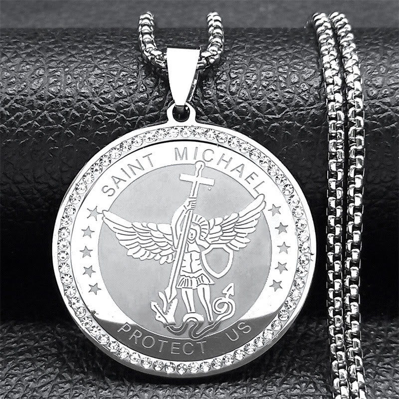 Christianartworkshop Collier pendentif Saint Michel, style classique, protection et bénédiction sacrée - Argent - image 5
