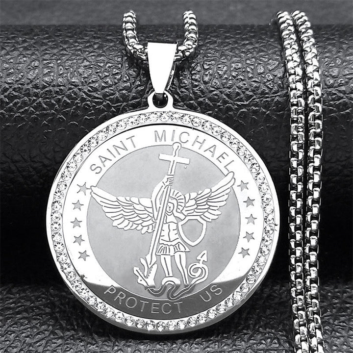 Christianartworkshop Collier pendentif Saint Michel, style classique, protection et bénédiction sacrée - Argent - image 5