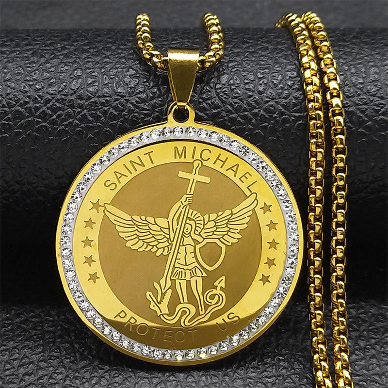 Christianartworkshop Collier pendentif Saint Michel, style classique, protection et bénédiction sacrée - Or - image 0