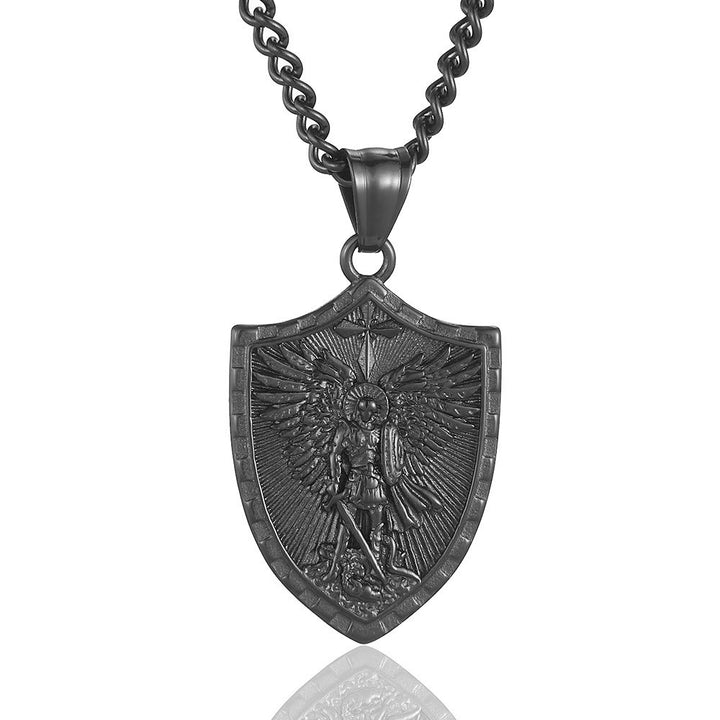Christianartworkshop Collier pendentif moderne représentant l'archange Michel, bouclier et gardien divin - Noir - image 8