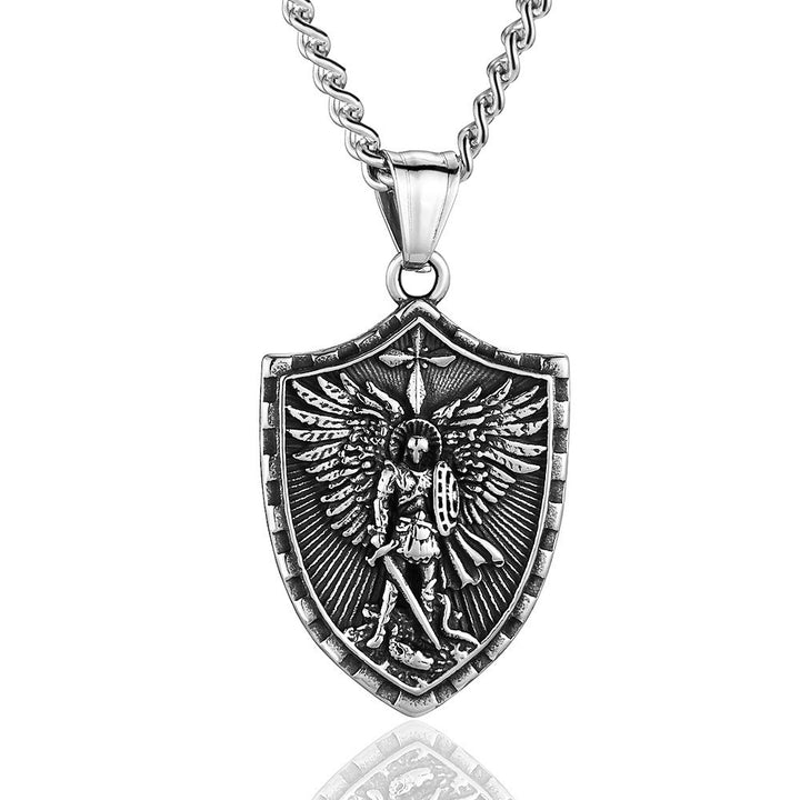 Christianartworkshop Collier pendentif moderne représentant l'archange Michel, bouclier et gardien divin - Argent - image 7
