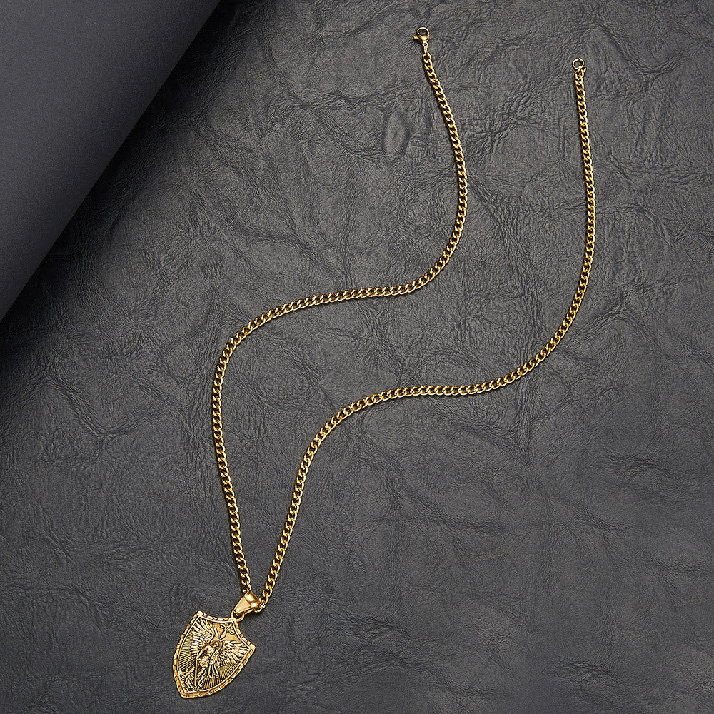 Christianartworkshop Collier pendentif moderne représentant l'archange Michel, bouclier et gardien divin - image 3