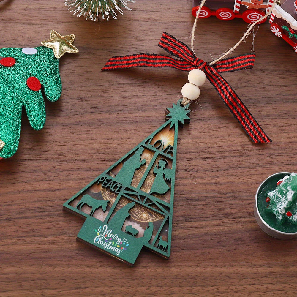 Christianartworkshop Crèche de Noël classique en forme de sapin, décorations suspendues - image 5
