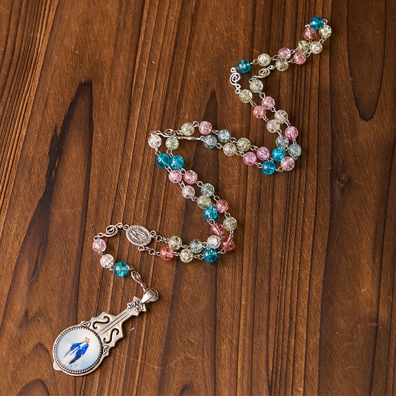 Christianartworkshop Chapelet en alliage de verre multicolore rond de 8 mm, avec l'effigie de Notre-Dame de Fatima et de l'Assomption de Notre-Dame. - image 0