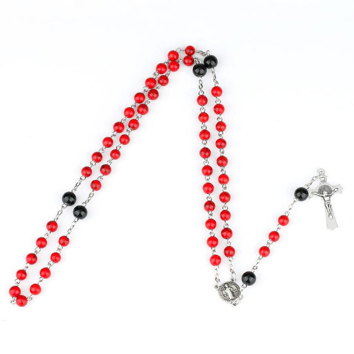 Christianartworkshop Médaille de Saint Benoît et crucifix en alliage de turquoise rouge ronde de 6 mm, chapelet - image 2