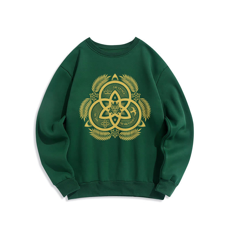 Sweat-shirt en polyester doublé polaire, style classique, unité divine dorée, emblème sacré, Christianartworkshop - Vert - 2XL - image 0