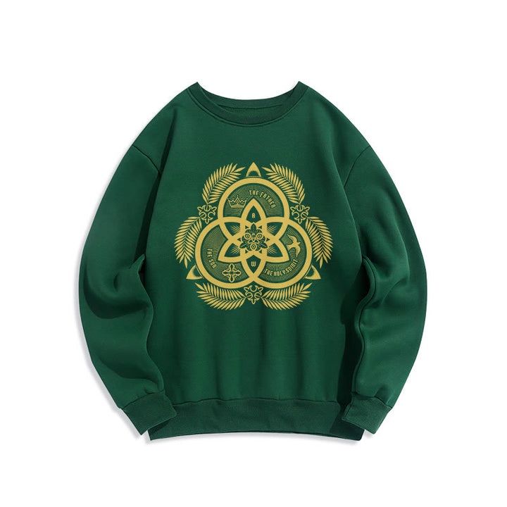 Sweat-shirt en polyester doublé polaire, style classique, unité divine dorée, emblème sacré, Christianartworkshop - Vert - 2XL - image 0