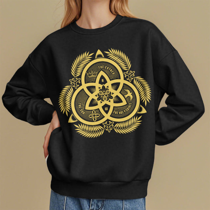 Sweat-shirt en polyester doublé polaire, style classique, unité divine dorée, emblème sacré, Christianartworkshop - image 8