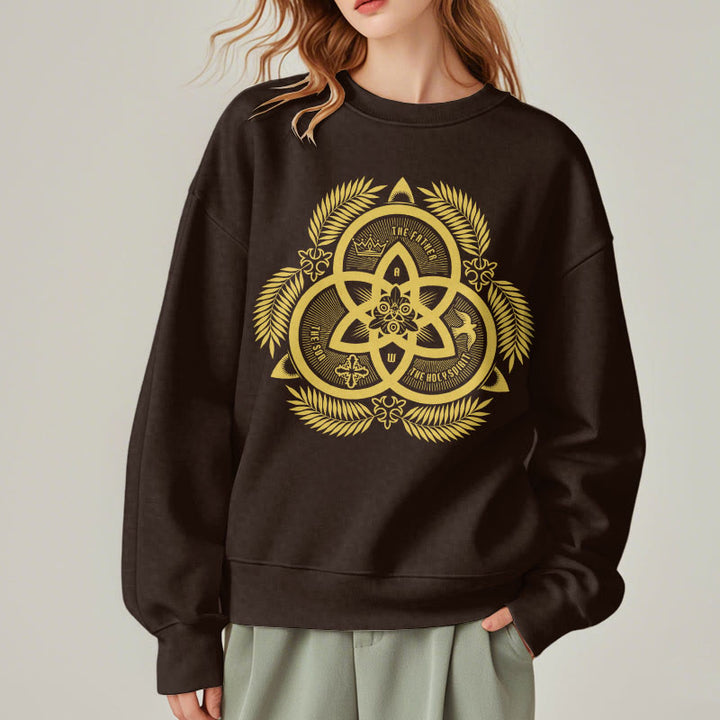 Sweat-shirt en polyester doublé polaire, style classique, unité divine dorée, emblème sacré, Christianartworkshop - image 23