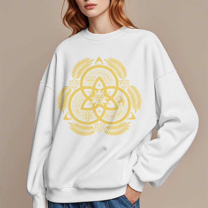Sweat-shirt en polyester doublé polaire, style classique, unité divine dorée, emblème sacré, Christianartworkshop - image 13
