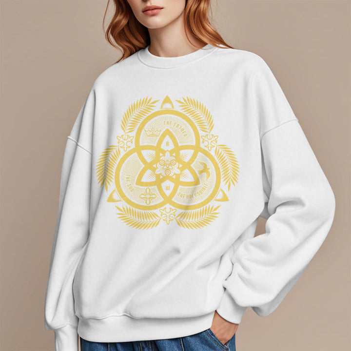 Sweat-shirt en polyester doublé polaire, style classique, unité divine dorée, emblème sacré, Christianartworkshop - image 13