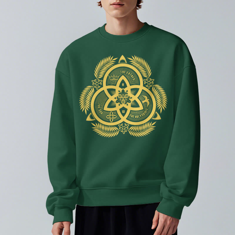 Sweat-shirt en polyester doublé polaire, style classique, unité divine dorée, emblème sacré, Christianartworkshop - image 1