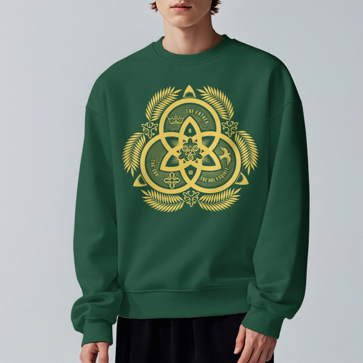 Sweat-shirt en polyester doublé polaire, style classique, unité divine dorée, emblème sacré, Christianartworkshop - image 1