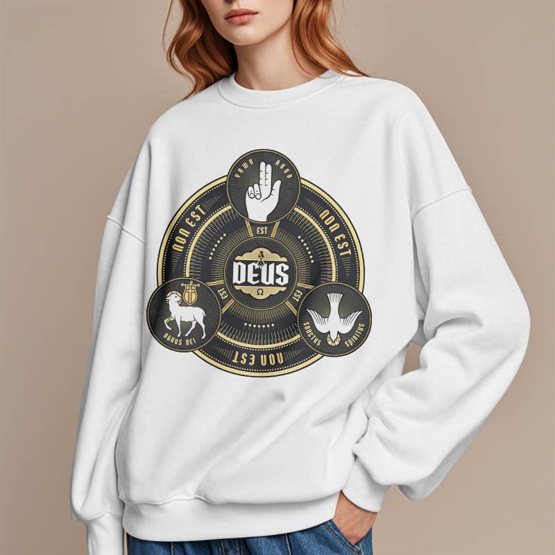 Sweat-shirt en polyester doublé polaire style classique Christianartworkshop avec emblème de la Sainte Trinité. - image 1
