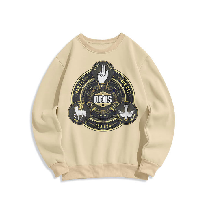 Sweat-shirt en polyester doublé polaire style classique Christianartworkshop avec emblème de la Sainte Trinité. - Beige - 2XL - image 10