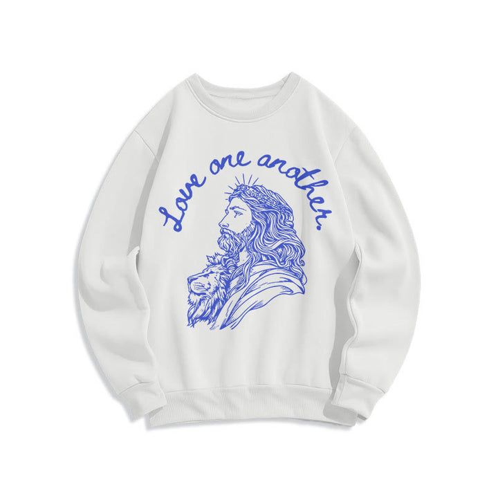 Sweat-shirt en polyester doublé polaire Christianartworkshop, style classique, « Aimez-vous les uns les autres », Jésus - Blanc - 2XL - image 10