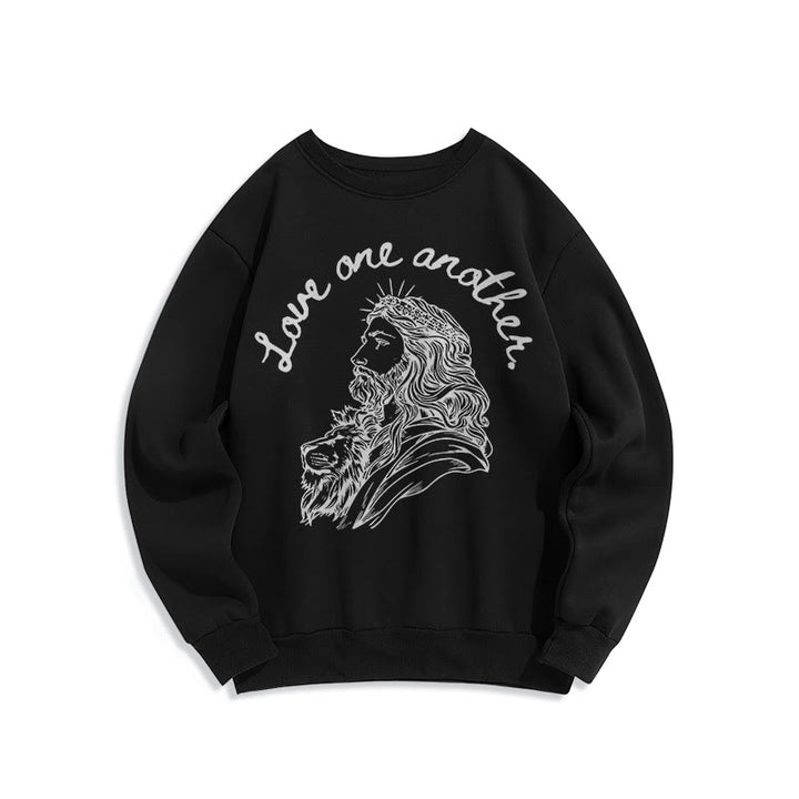 Sweat-shirt en polyester doublé polaire Christianartworkshop, style classique, « Aimez-vous les uns les autres », Jésus - Noir - 2XL - image 5