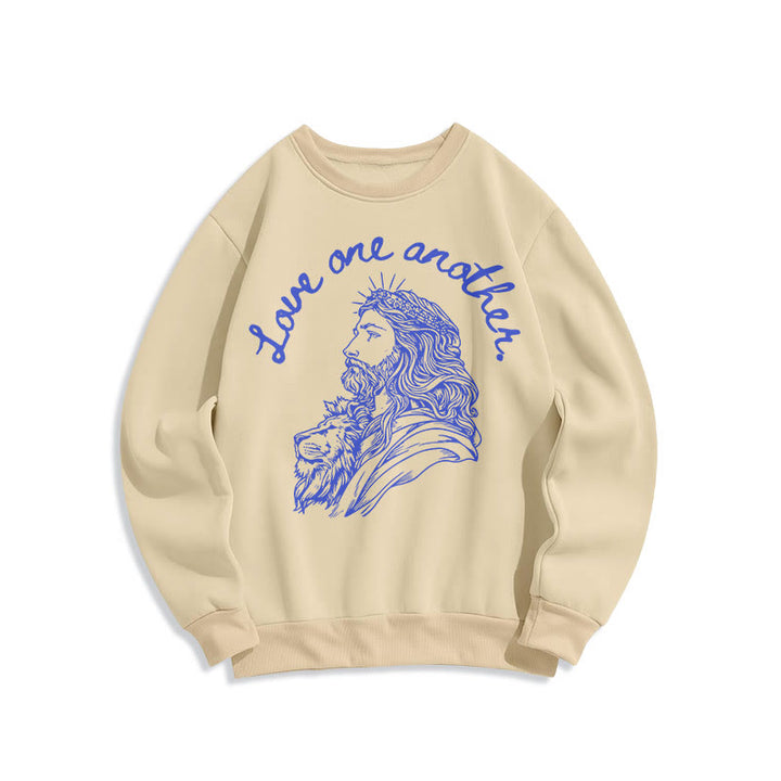 Sweat-shirt en polyester doublé polaire Christianartworkshop, style classique, « Aimez-vous les uns les autres », Jésus - Beige - 2XL - image 0