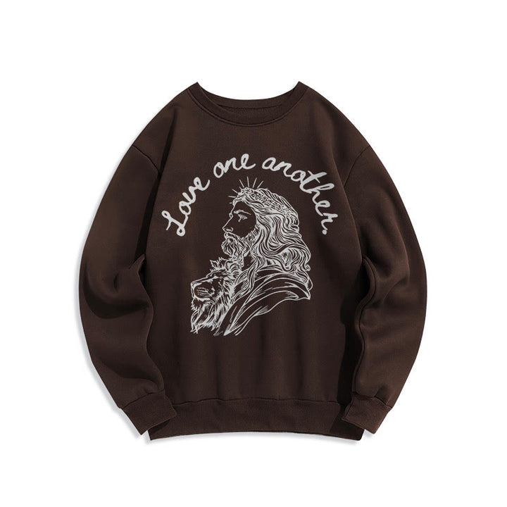 Sweat-shirt en polyester doublé polaire Christianartworkshop, style classique, « Aimez-vous les uns les autres », Jésus - Brun - 2XL - image 15