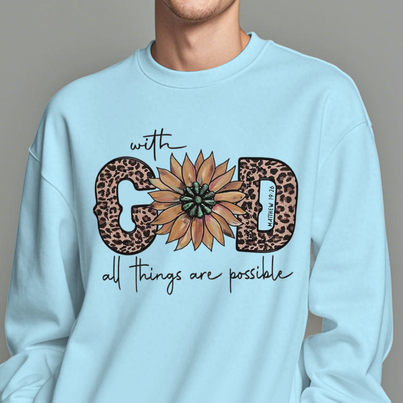 Sweat-shirt en polyester doublé polaire avec citation « Avec Dieu, tout est possible » de Christianartworkshop - image 1