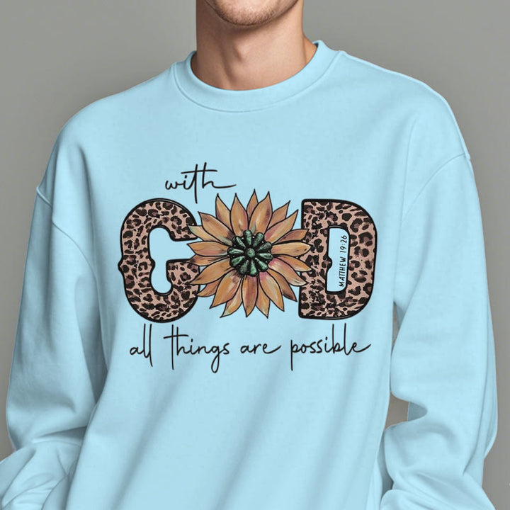 Sweat-shirt en polyester doublé polaire avec citation « Avec Dieu, tout est possible » de Christianartworkshop - image 1