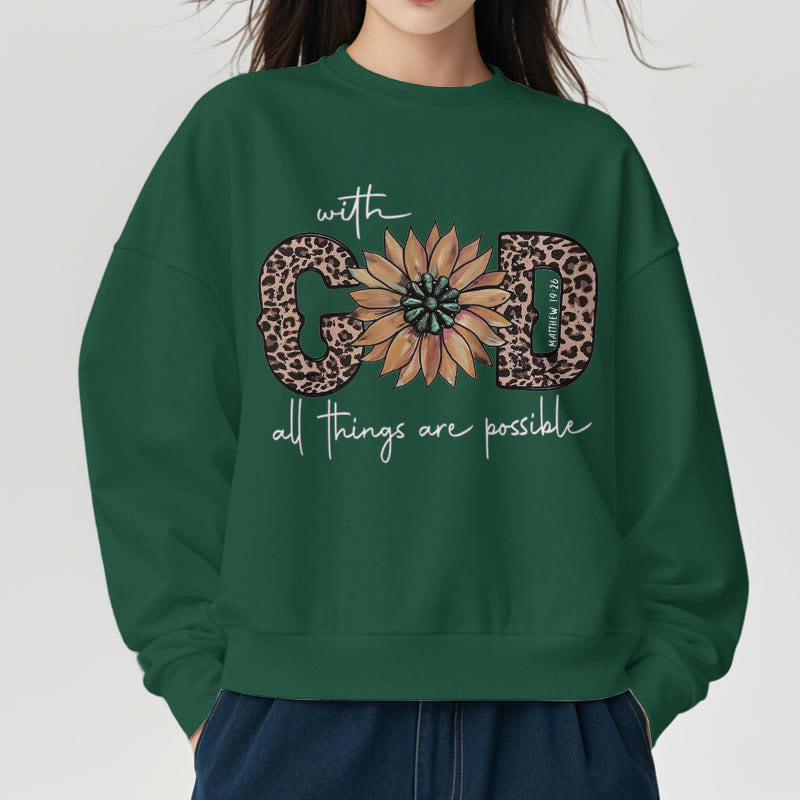 Sweat-shirt en polyester doublé polaire avec citation « Avec Dieu, tout est possible » de Christianartworkshop - image 28