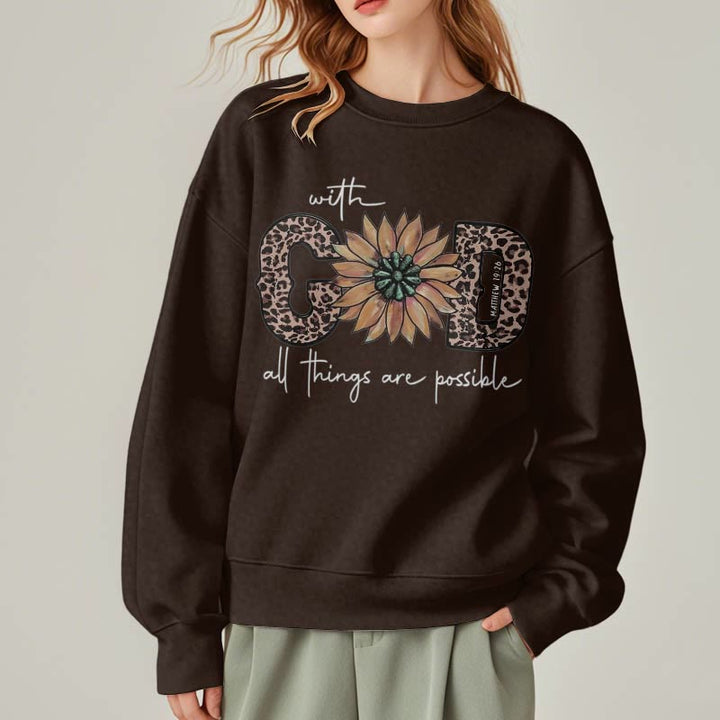 Sweat-shirt en polyester doublé polaire avec citation « Avec Dieu, tout est possible » de Christianartworkshop - image 23