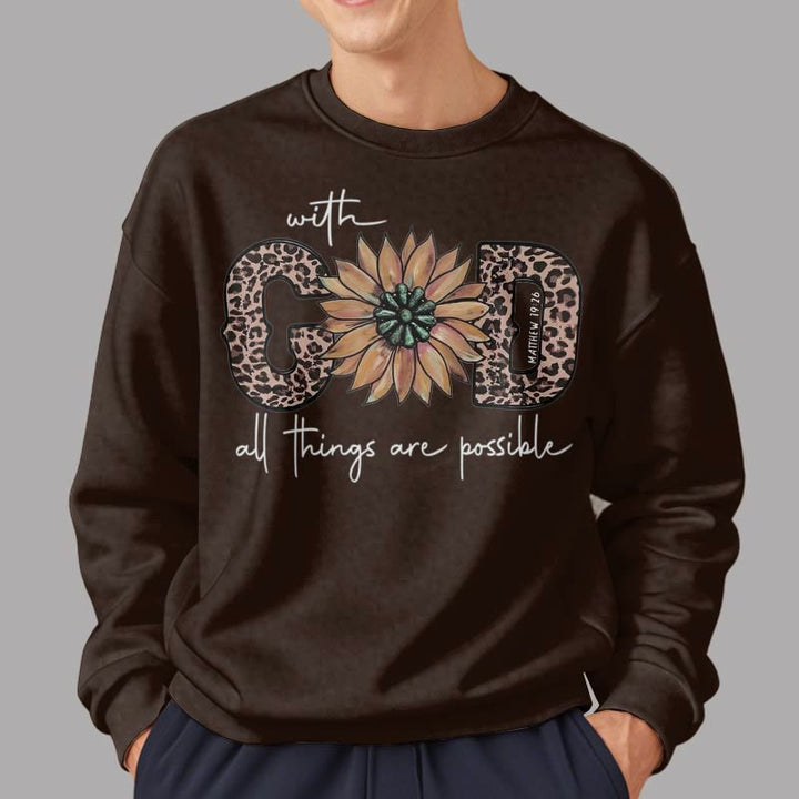 Sweat-shirt en polyester doublé polaire avec citation « Avec Dieu, tout est possible » de Christianartworkshop - image 22