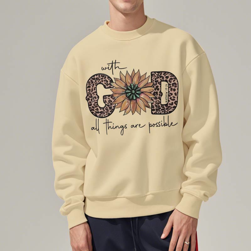 Sweat-shirt en polyester doublé polaire avec citation « Avec Dieu, tout est possible » de Christianartworkshop - image 18