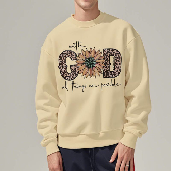 Sweat-shirt en polyester doublé polaire avec citation « Avec Dieu, tout est possible » de Christianartworkshop - image 18