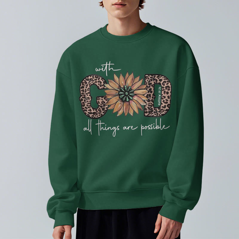 Sweat-shirt en polyester doublé polaire avec citation « Avec Dieu, tout est possible » de Christianartworkshop - image 27
