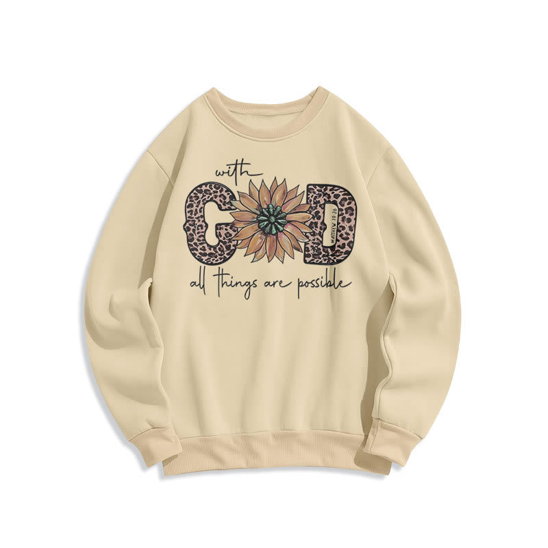 Sweat-shirt en polyester doublé polaire avec citation « Avec Dieu, tout est possible » de Christianartworkshop - Beige - 2XL - image 15
