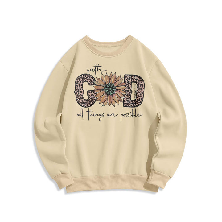 Sweat-shirt en polyester doublé polaire avec citation « Avec Dieu, tout est possible » de Christianartworkshop - Beige - 2XL - image 15