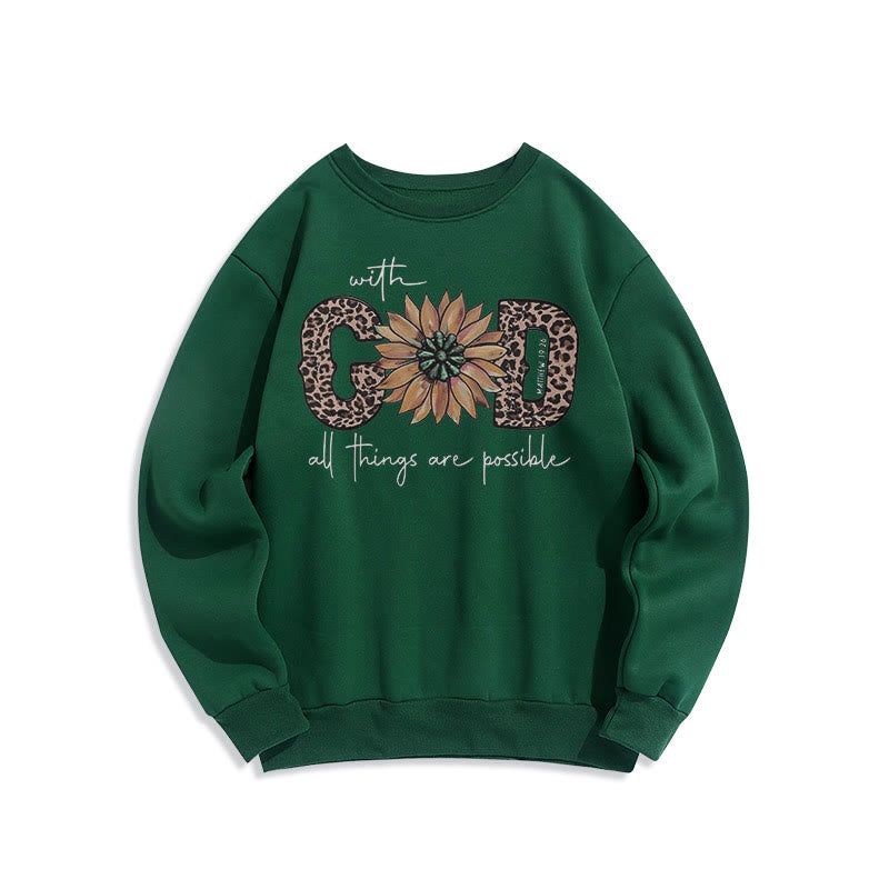 Sweat-shirt en polyester doublé polaire avec citation « Avec Dieu, tout est possible » de Christianartworkshop - Vert - 2XL - image 25