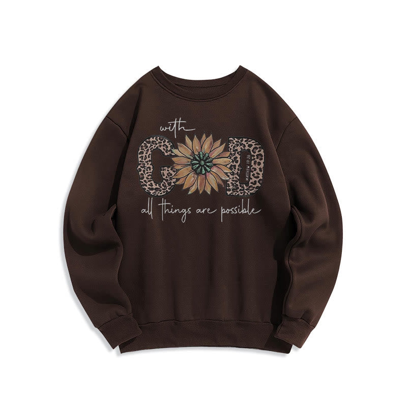 Sweat-shirt en polyester doublé polaire avec citation « Avec Dieu, tout est possible » de Christianartworkshop - Brun - 2XL - image 20