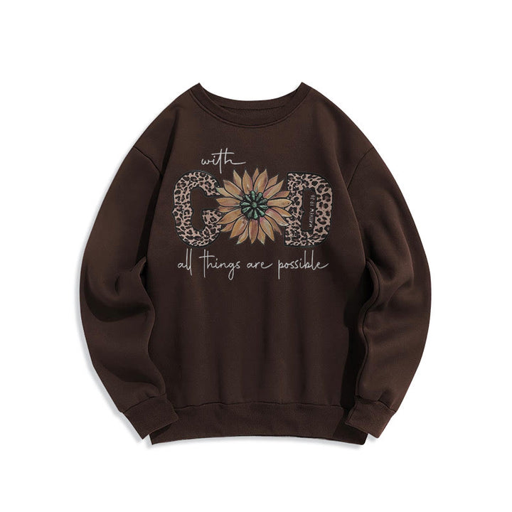Sweat-shirt en polyester doublé polaire avec citation « Avec Dieu, tout est possible » de Christianartworkshop - Brun - 2XL - image 20