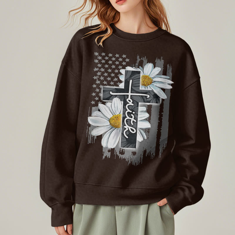 Sweat-shirt en polyester doublé polaire style moderne Christianartworkshop, motif croix et marguerites - image 23