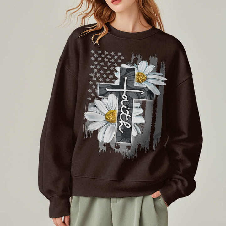 Sweat-shirt en polyester doublé polaire style moderne Christianartworkshop, motif croix et marguerites - image 23