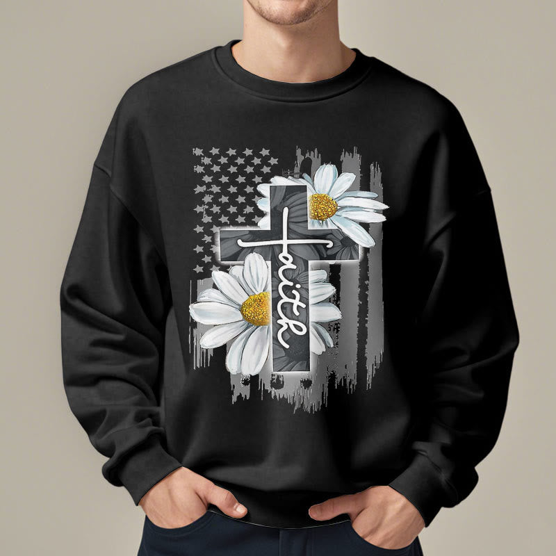 Sweat-shirt en polyester doublé polaire style moderne Christianartworkshop, motif croix et marguerites - image 8
