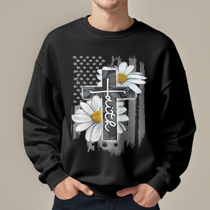 Sweat-shirt en polyester doublé polaire style moderne Christianartworkshop, motif croix et marguerites - image 8