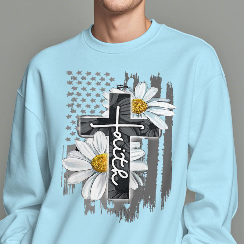 Sweat-shirt en polyester doublé polaire style moderne Christianartworkshop, motif croix et marguerites - image 1